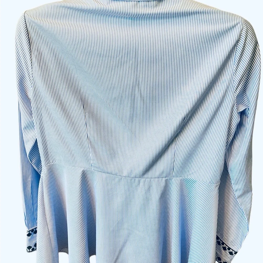 Zara Woman Blue and Black Embroidered Button Down Shirt